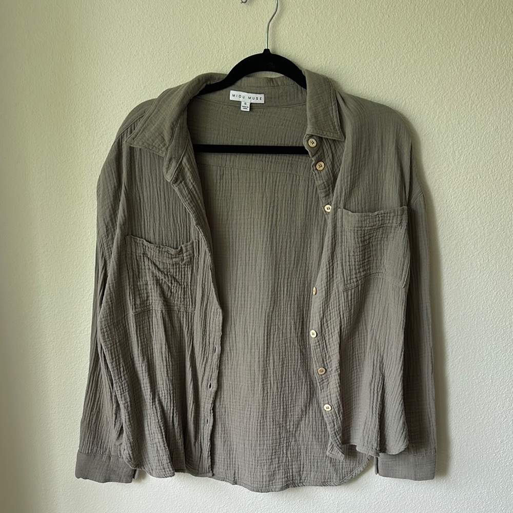 Olive Green Button-Up Shirt